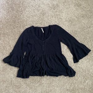 Free People Black Button Front Sweater Cardigan H